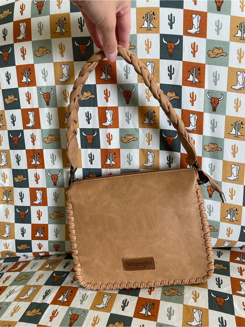Wrangler Cognac Brown Braided Leather Crossbody Bag - Picture 2 of 5